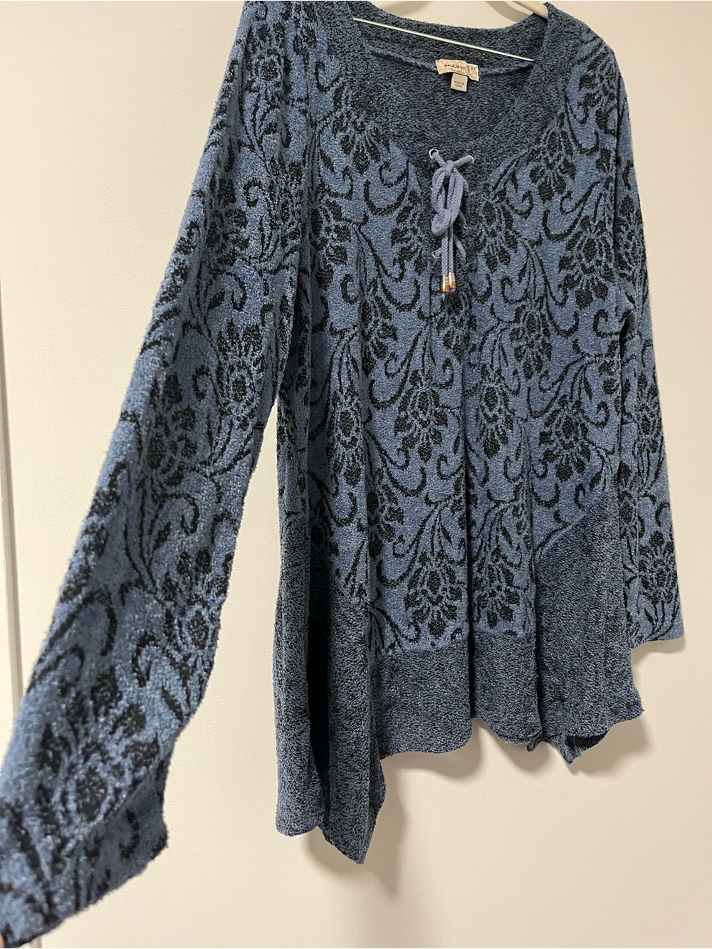 ONE WORLD Blue Floral Lace-Up Knit Tunic